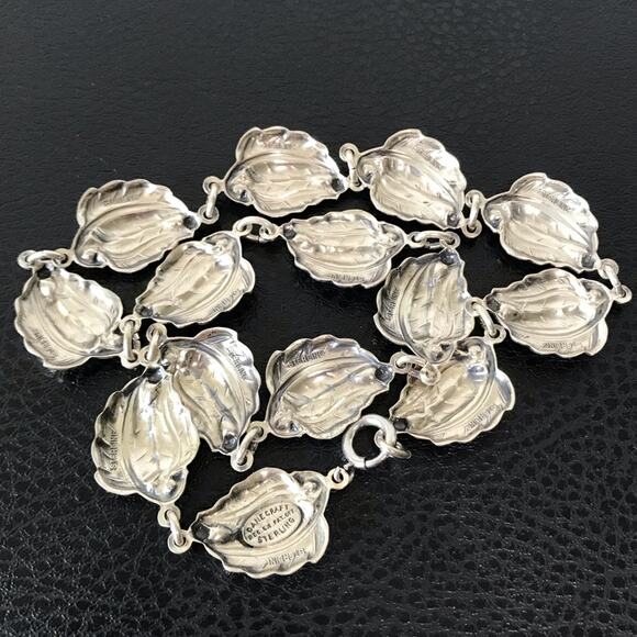 Vintage Danecraft 925 Sterling Silver Double Leaf Necklace 15.5" - Picture 12 of 16